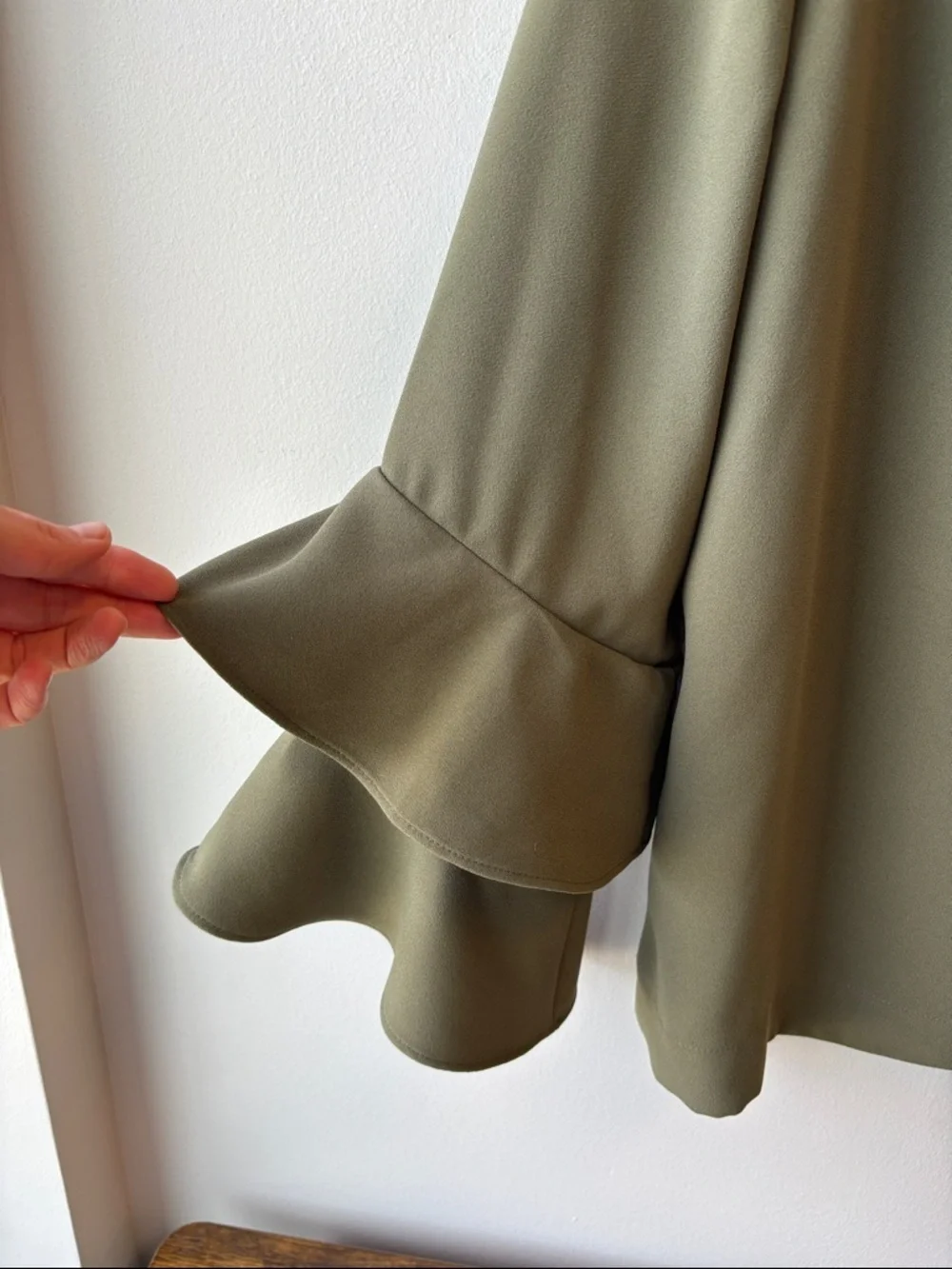 J. Crew Olive Tiered Ruffle Sleeve Blouse